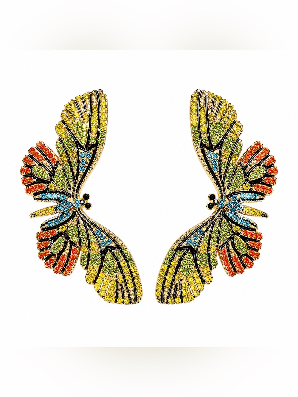 Zara Multicolor Crystal Butterfly Wing Earrings - Yellow, Green, Blue, Orange